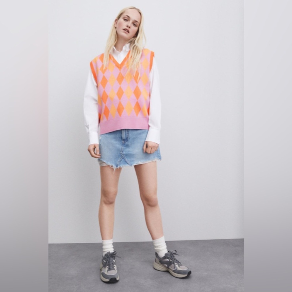 Pink and Orange Argyle Sweater Vest